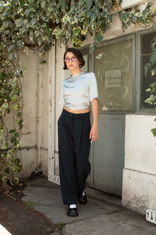 Pantalón sastre azul marino listado