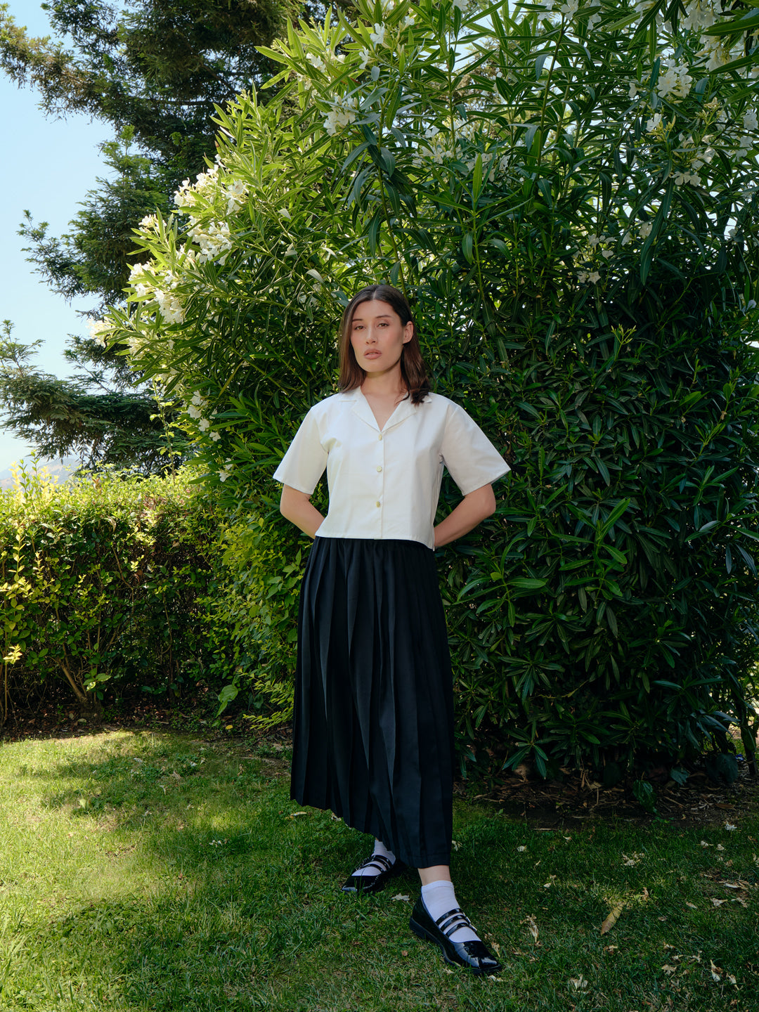 Falda larga tableada negra