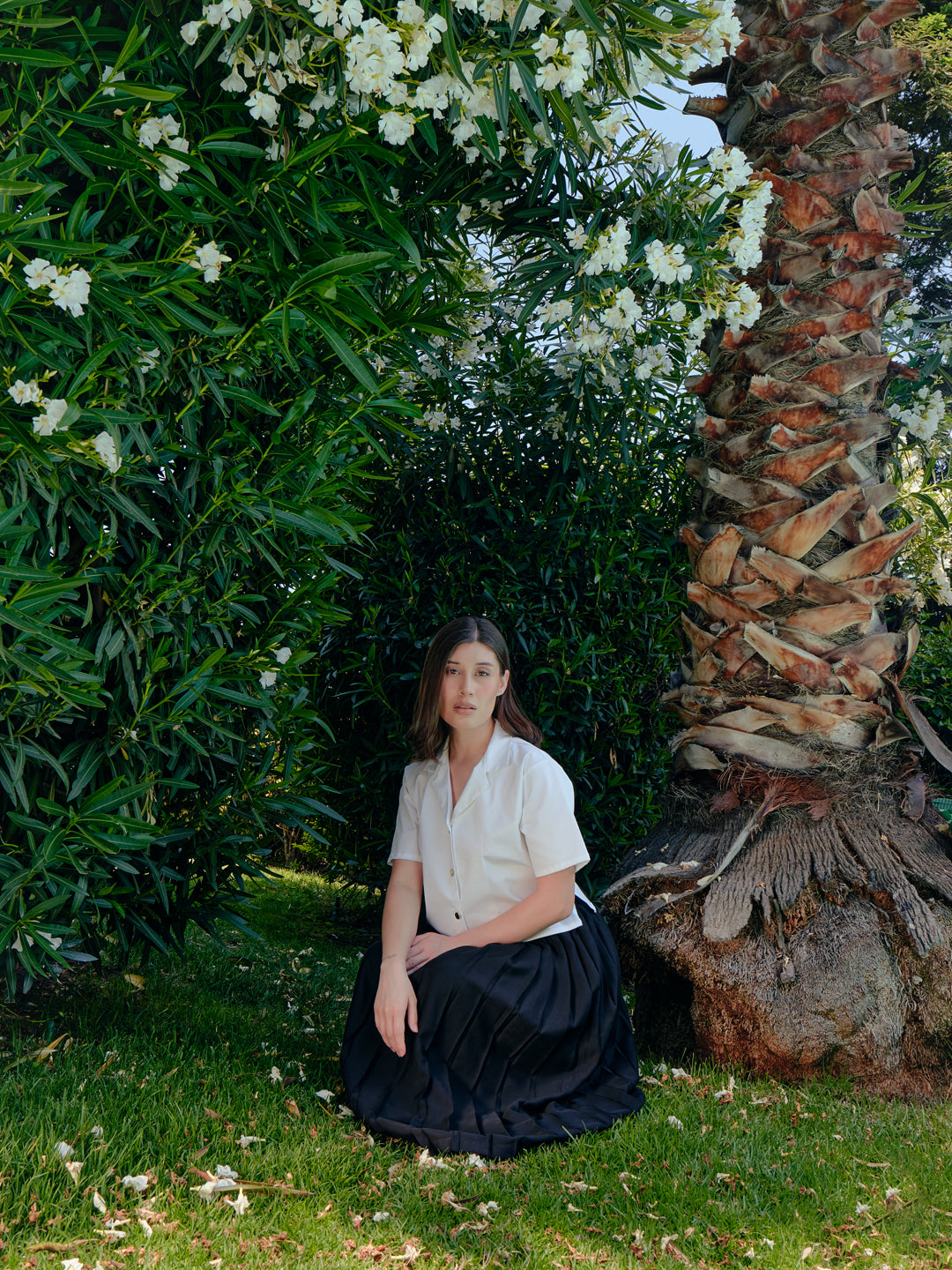 Falda larga tableada negra